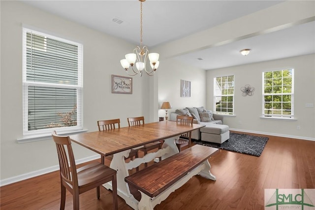 378 Southwilde Way, Pooler, GA 31322 - dining room with baseboards, a notable chandelier, wood finished floors, and visible vents
