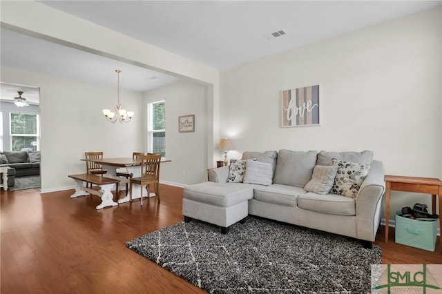 378 Southwilde Way, Pooler, GA 31322 - living room with visible vents, baseboards, plenty of natural light, and wood finished floors