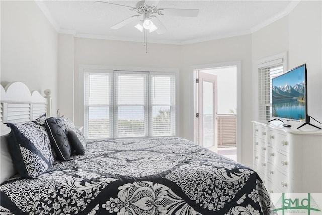 1609 Strand Ave Unit 206, Tybee Island, GA 31328 - bedroom featuring ornamental molding and ceiling fan