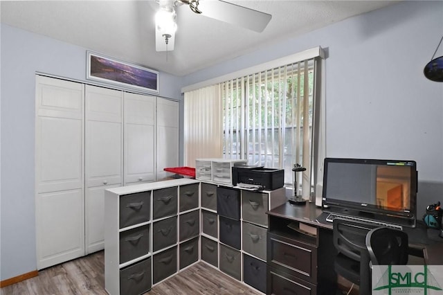 office with ceiling fan and wood finished floors