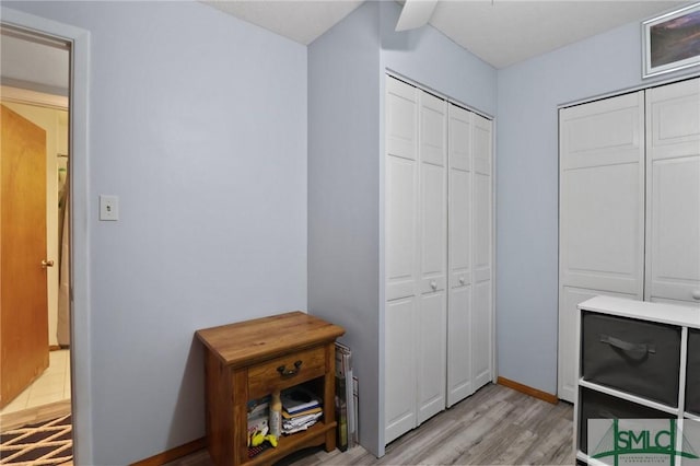 interior space featuring light wood-style floors and a closet