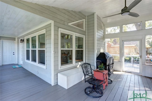 8 Baker Dr, Savannah, GA 31410 - wooden deck featuring a ceiling fan and a grill