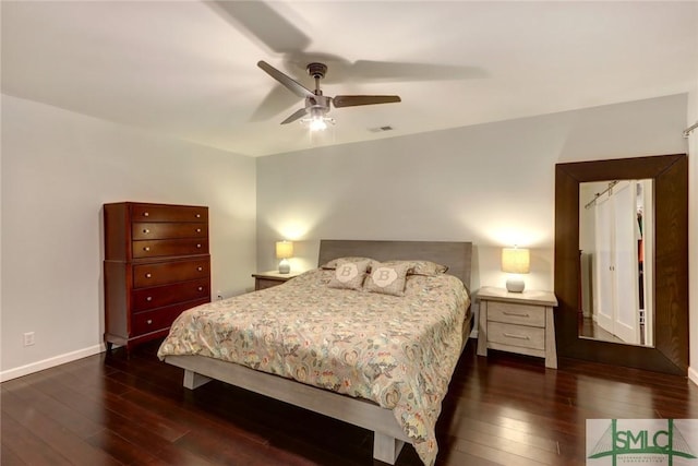 8 Baker Dr, Savannah, GA 31410 - bedroom featuring a ceiling fan, baseboards, visible vents, and dark wood-style floors
