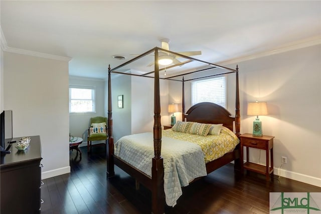 8 Baker Dr, Savannah, GA 31410 - bedroom with baseboards, ornamental molding, hardwood / wood-style flooring, and ceiling fan