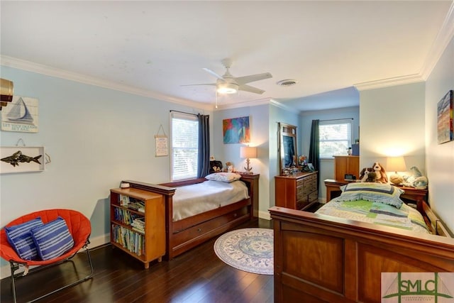 8 Baker Dr, Savannah, GA 31410 - bedroom featuring baseboards, dark wood-style flooring, crown molding, and visible vents