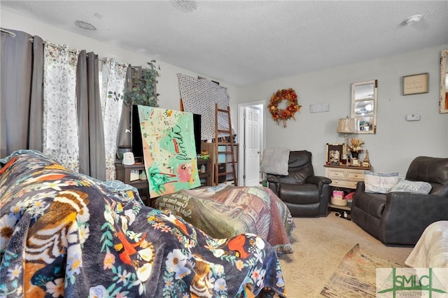 living area featuring carpet