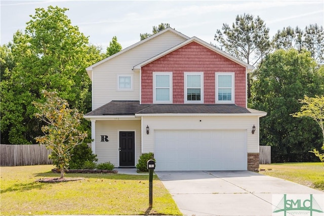 154 Hamilton Grove Dr, Pooler, GA 31322 - traditional home with a garage, fence, concrete driveway, and a front yard