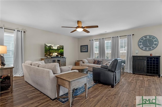 21 Shoefstall St, Savannah, GA 31407 - living area featuring a ceiling fan and wood finished floors