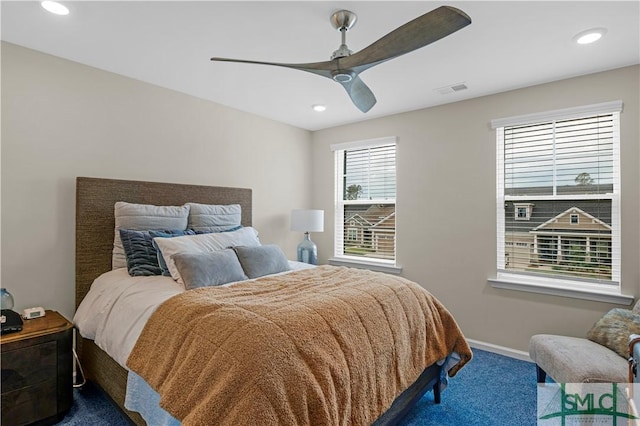 21 Shoefstall St, Savannah, GA 31407 - carpeted bedroom featuring visible vents, a ceiling fan, baseboards, and recessed lighting