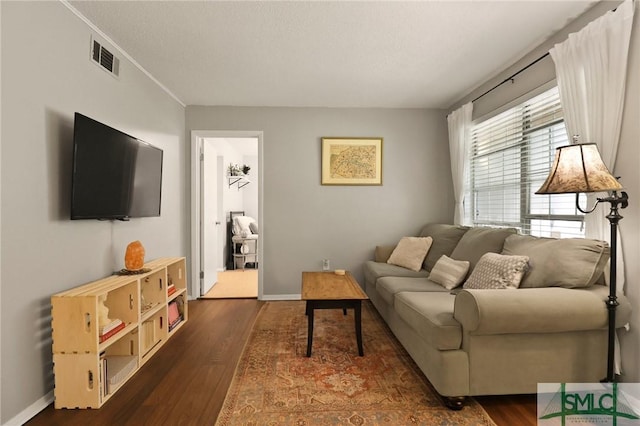 401 N Cromwell Rd Unit P-5, Savannah, GA 31410 - living room featuring baseboards, visible vents, and dark wood finished floors