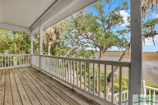 deck with a water view