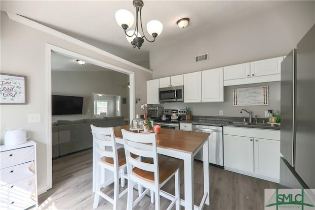 kitchen with visible vents, a sink, white cabinetry, and appliances with stainless steel finishes