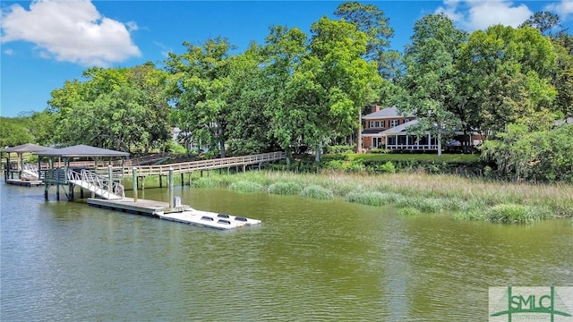 view of dock featuring a water view