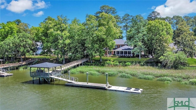 dock area with a water view