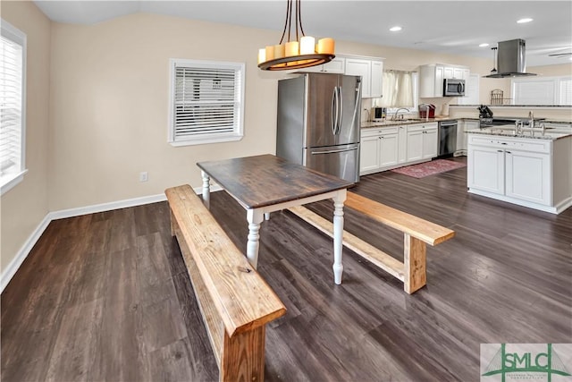 2115 Gable St, Savannah, GA 31404 - dining area featuring recessed lighting, baseboards, and dark wood-type flooring