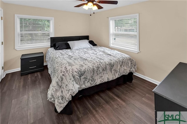 2115 Gable St, Savannah, GA 31404 - bedroom featuring baseboards, ceiling fan, and dark wood-style flooring