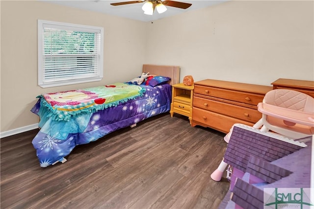 2115 Gable St, Savannah, GA 31404 - bedroom featuring baseboards, dark wood finished floors, and ceiling fan