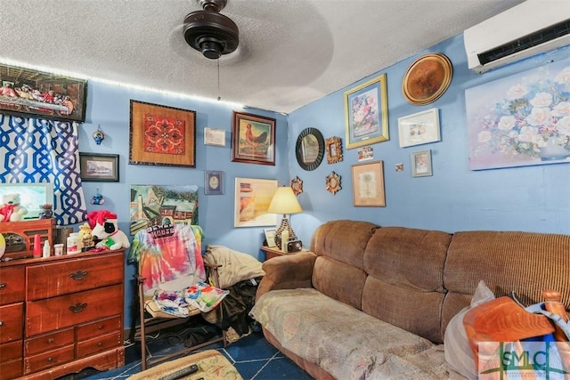 724 E 49th St, Savannah, GA 31405 - living area with ceiling fan, a wall unit AC, and a textured ceiling