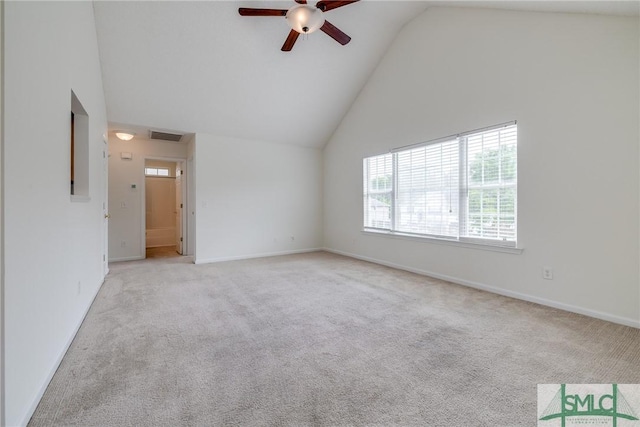 133 Ridgewood Cir, Rincon, GA 31326 - interior space featuring light colored carpet, ceiling fan, vaulted ceiling, and visible vents