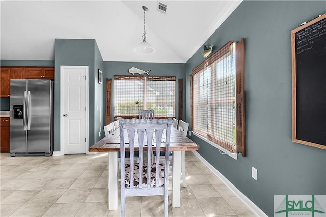 169 Nandina Way, Pooler, GA 31322 - dining space featuring visible vents, baseboards, light tile patterned floors, and vaulted ceiling