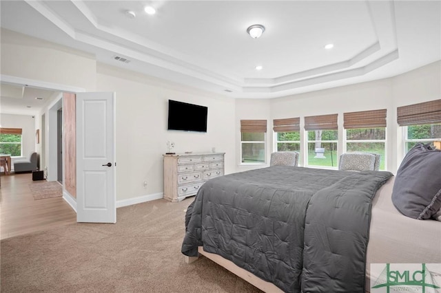 20 Serenity Pt, Savannah, GA 31419 - bedroom with visible vents, recessed lighting, a tray ceiling, and light colored carpet