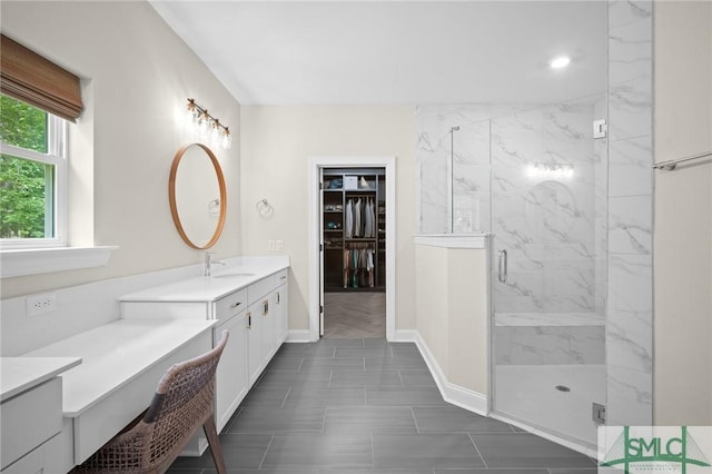 20 Serenity Pt, Savannah, GA 31419 - full bathroom featuring a marble finish shower, baseboards, vanity, and a spacious closet