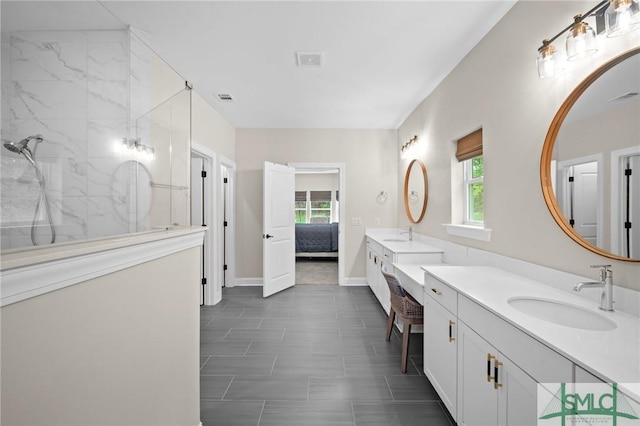 20 Serenity Pt, Savannah, GA 31419 - ensuite bathroom featuring walk in shower, ensuite bath, vanity, baseboards, and visible vents
