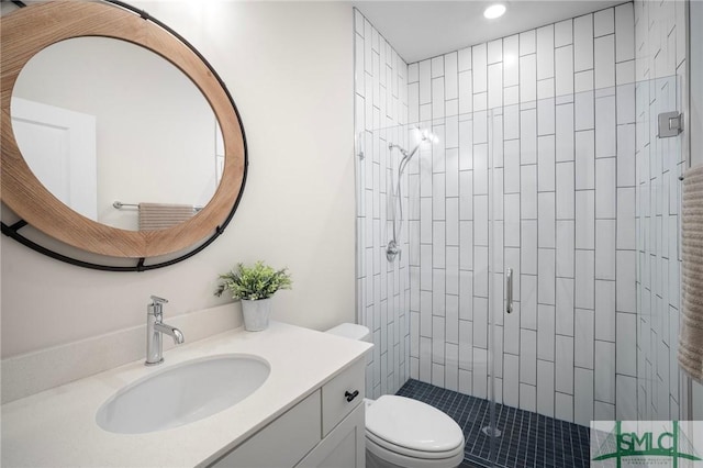 20 Serenity Pt, Savannah, GA 31419 - bathroom featuring recessed lighting, vanity, a shower stall, and toilet