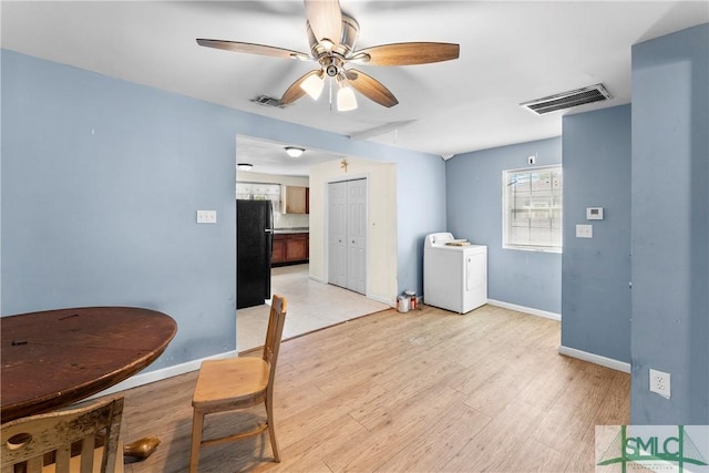1145 Graydon St, Savannah, GA 31404 - unfurnished dining area with baseboards, a ceiling fan, light wood finished floors, and visible vents