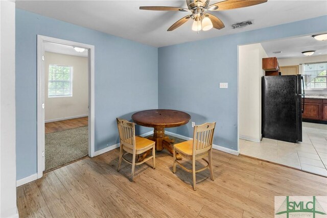 1145 Graydon St, Savannah, GA 31404 - dining area featuring a ceiling fan, visible vents, plenty of natural light, and light wood-type flooring