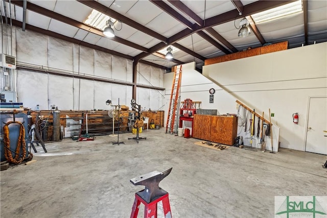 garage featuring a workshop area