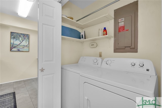 106 Pelican Ct, Tybee Island, GA 31328 - laundry room with baseboards, electric panel, washing machine and dryer, and laundry area
