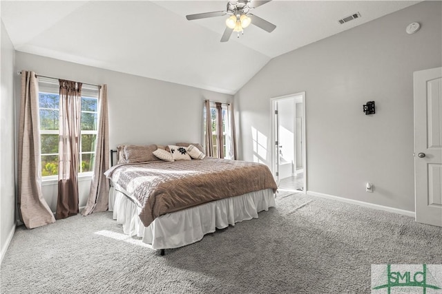 63 Springer Cir, Ludowici, GA 31316 - carpeted bedroom featuring baseboards, vaulted ceiling, multiple windows, and visible vents
