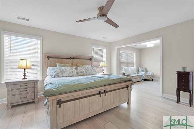 130 Canter Ct, Savannah, GA 31406 - bedroom with light wood-type flooring, baseboards, and a ceiling fan
