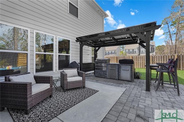 130 Canter Ct, Savannah, GA 31406 - view of patio featuring area for grilling, fence, a pergola, grilling area, and an outdoor hangout area