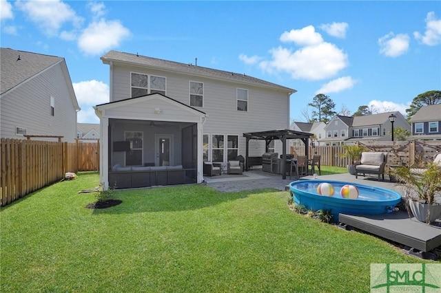 130 Canter Ct, Savannah, GA 31406 - rear view of property with a sunroom, outdoor lounge area, and a pergola