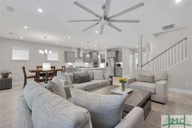 130 Canter Ct, Savannah, GA 31406 - living room featuring a ceiling fan, light wood-type flooring, baseboards, and recessed lighting