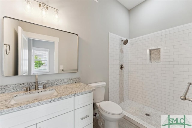 537 E Congress St, Savannah, GA 31401 - full bathroom with vanity, a tile shower, and toilet
