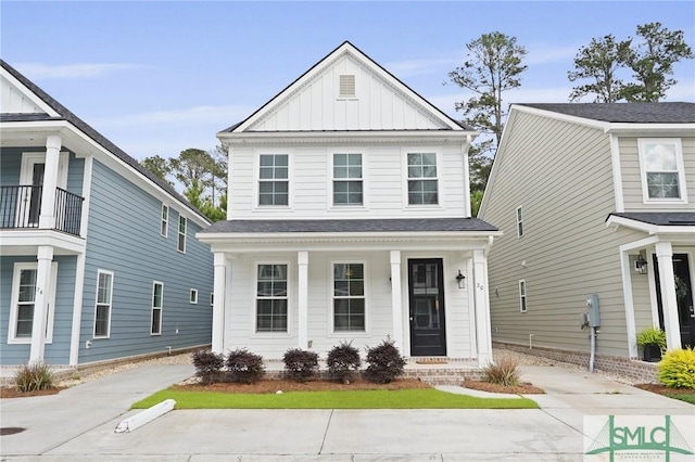 view of front of house featuring board and batten siding and a porch