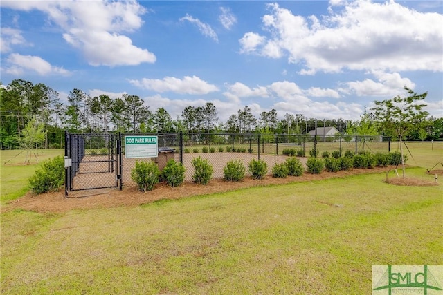 view of yard with fence and a gate