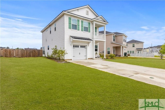 227 Flagler Dr, Savannah, GA 31419 - view of front of house featuring fence, board and batten siding, a front lawn, and a garage