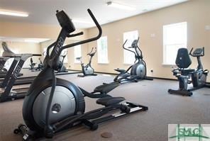 workout area featuring carpet flooring and a wealth of natural light