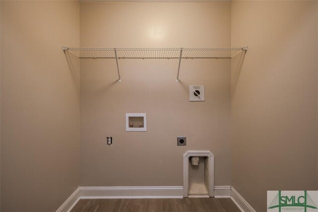 270 Kepler Loop, Richmond Hill, GA 31324 - washroom with hookup for an electric dryer, hookup for a washing machine, dark wood-style flooring, and baseboards