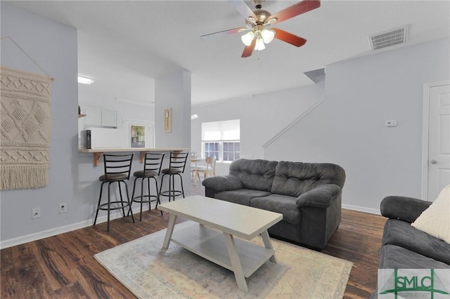 777 King George Blvd Unit 57, Savannah, GA 31419 - living room with ceiling fan, wood finished floors, and baseboards