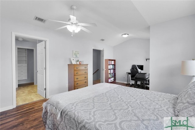 777 King George Blvd Unit 57, Savannah, GA 31419 - bedroom with wood finished floors, lofted ceiling, ceiling fan, and baseboards