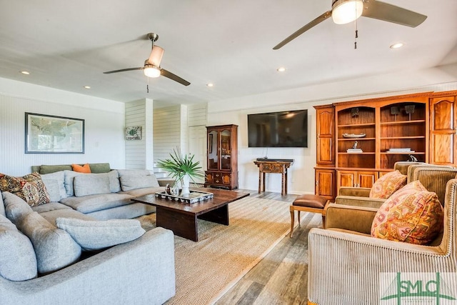 16 Modena Island Dr, Savannah, GA 31411 - living area with a ceiling fan, light wood finished floors, and recessed lighting