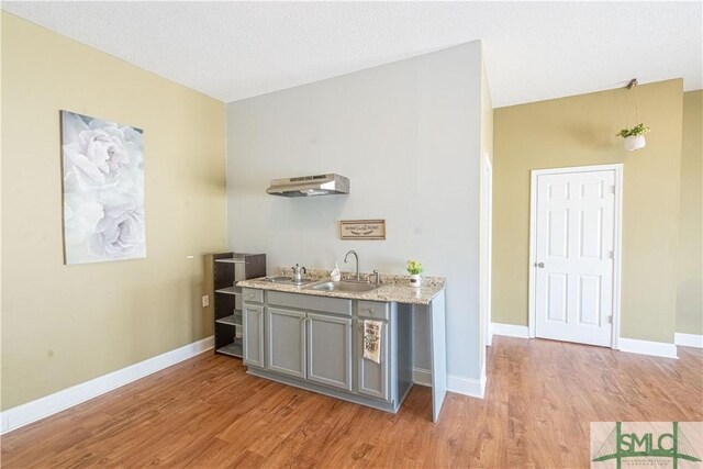 bar featuring baseboards, a sink, and light wood finished floors