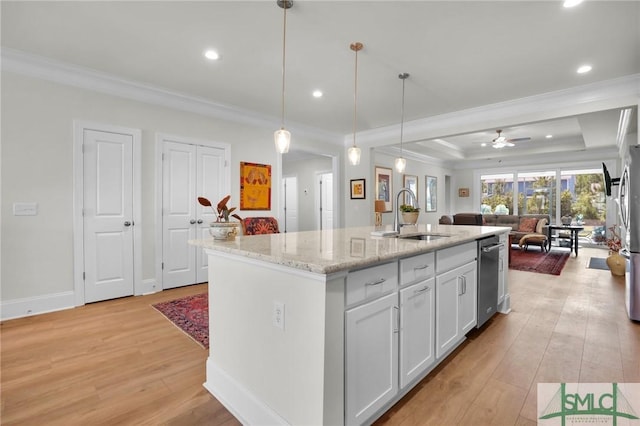 631 Blue Moon Xing, Pooler, GA 31322 - kitchen featuring a sink, ornamental molding, light wood-style floors, and open floor plan