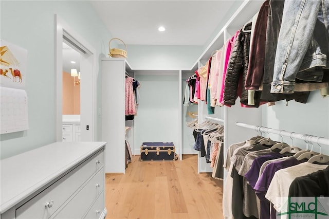 walk in closet featuring light wood-type flooring