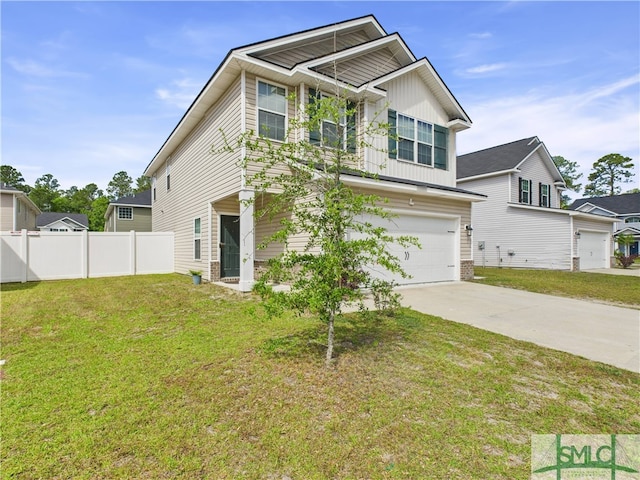 1246 Cypress Fall Cir, Hinesville, GA 31313 - craftsman-style home featuring fence, a front lawn, a garage, board and batten siding, and driveway